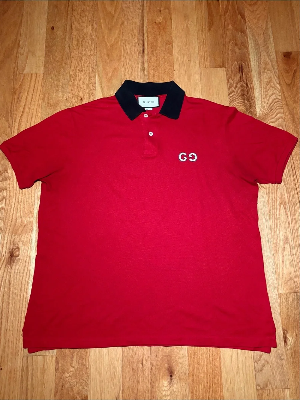 SOLD - Gucci Red Black Collar GG Runway Polo